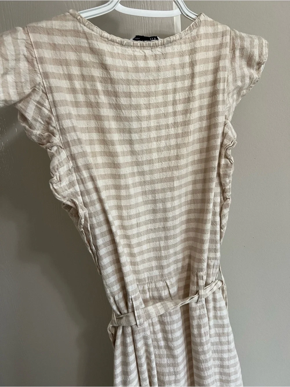 Zara Beige and Cream Checked Button-Front Midi Dress - Picture 3 of 5